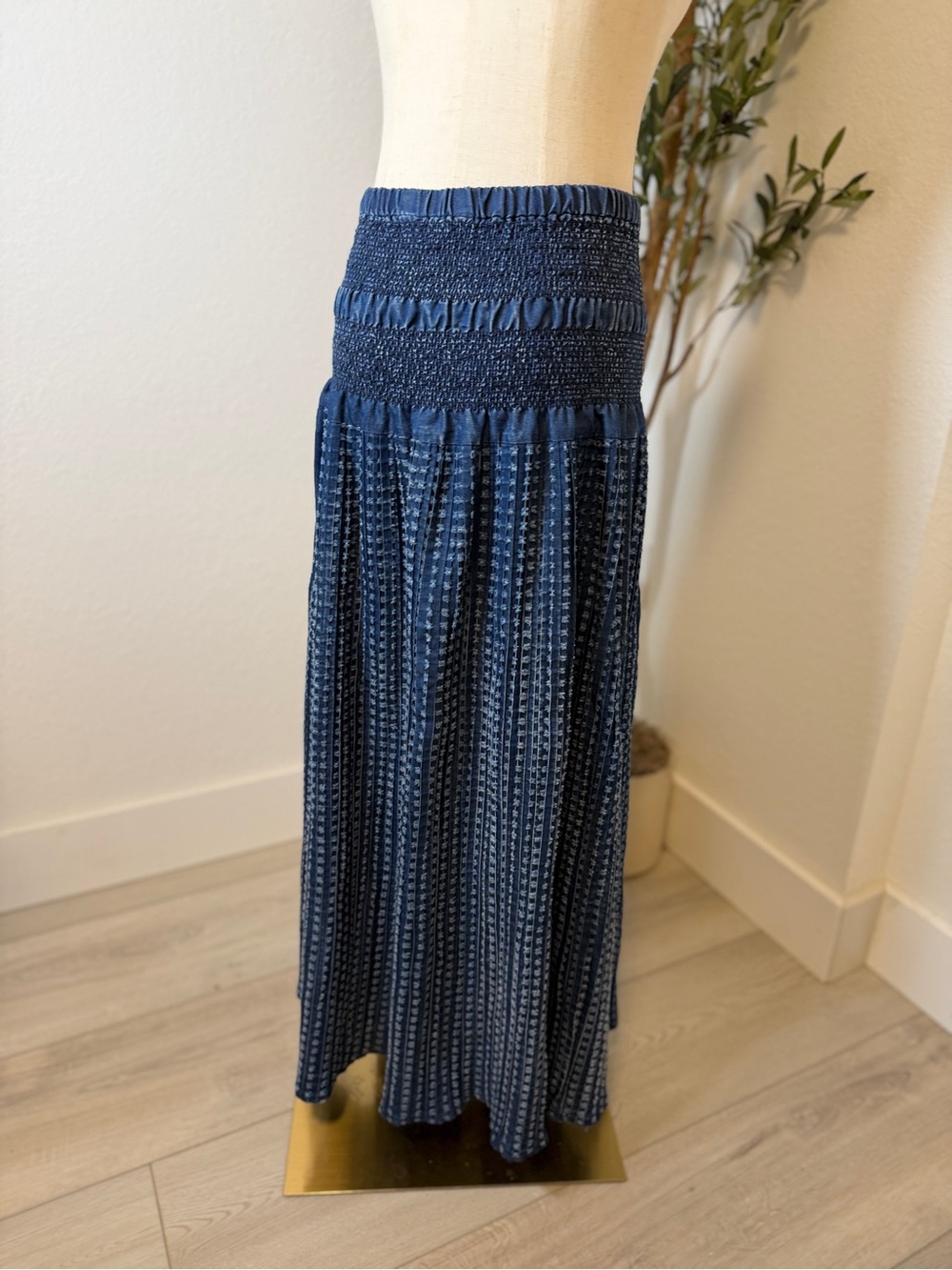 Tantrums Navy Blue Smocked Maxi Skirt with Tassel - Picture 7 of 12